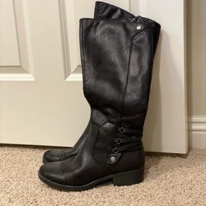 Black knee high leather boots